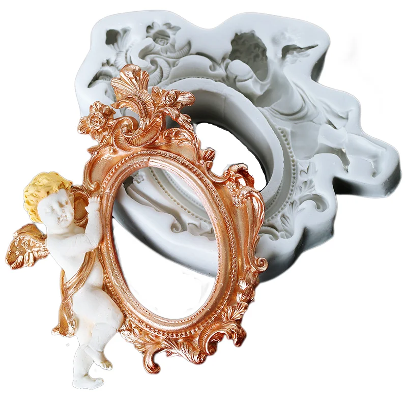 

Super Large Retro 3D Angel Photo Frame Silicone Mold Gypsum Clay Diy Handmade Sugar Candy Chocolate Cake Decoration Resin Mould