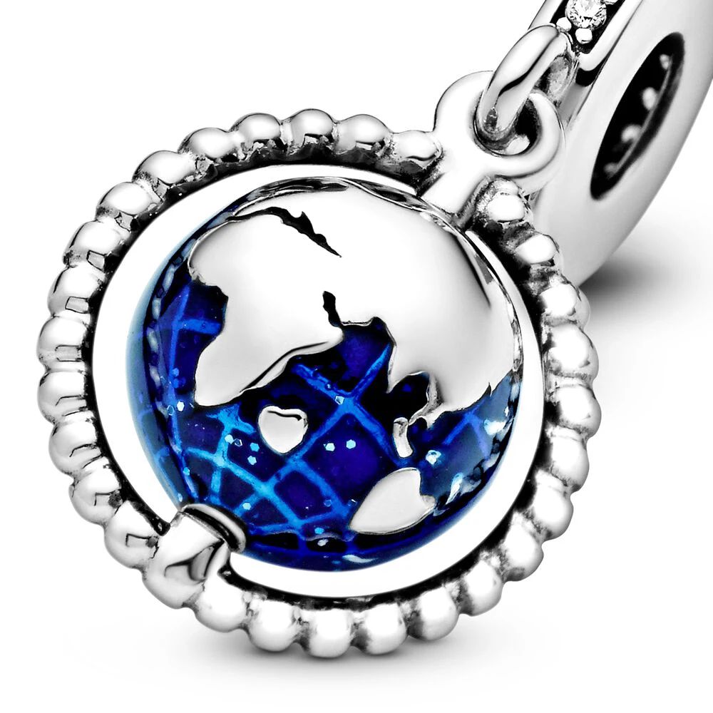 Pandora Classic Blue Spinning Globe Dangle Charm pour femme, Immédiatement Going Collection Charms, Bijoux en argent 925 pour bracelet, DIY