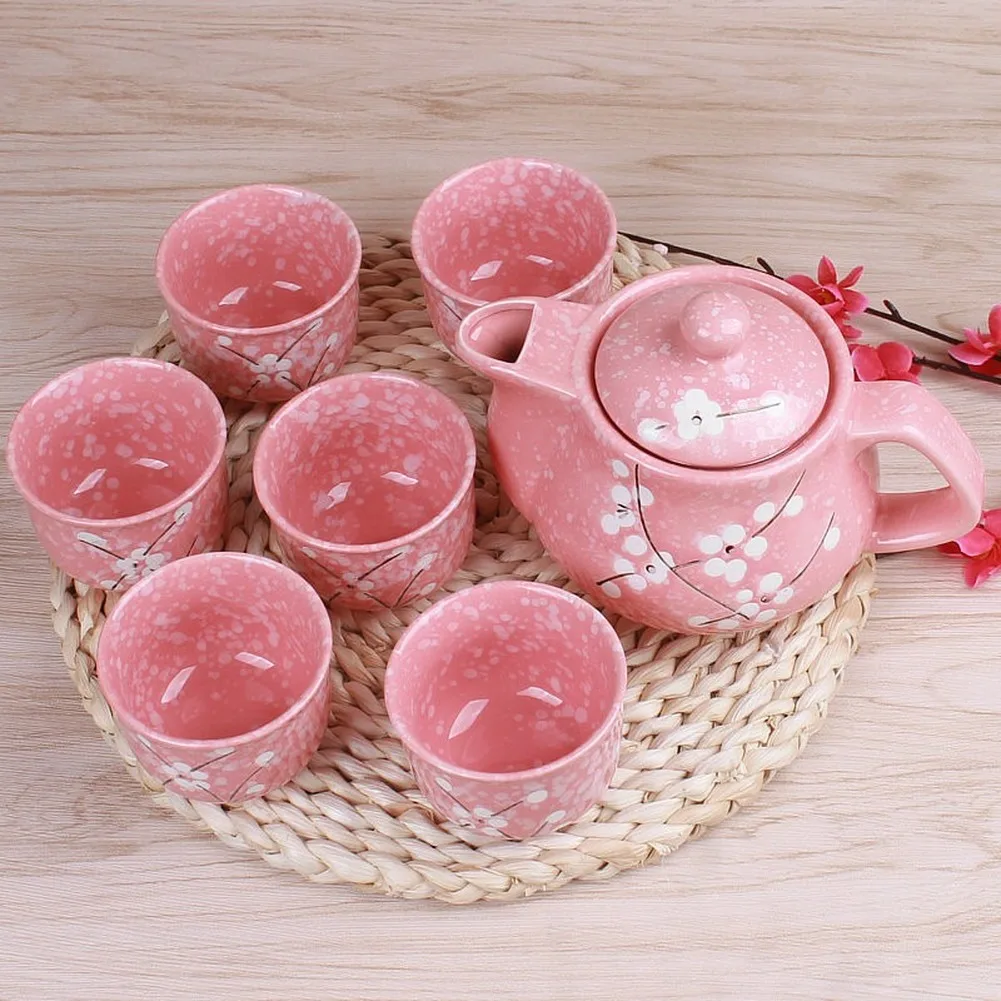 

Набор чайников из японского цветка вишни, 1 чайник, 6 чашек, керамическая посуда для напитков, чайник для дома и офиса, Прямая поставка