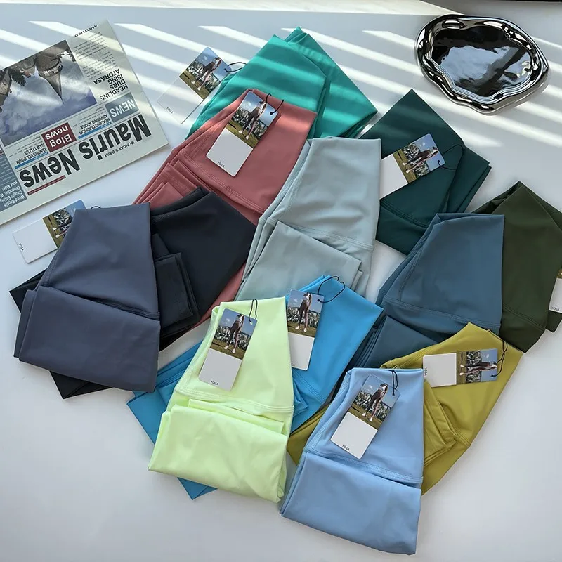 Lulufitness Yoga Leggings Pants Women Push Up Tight Solid Elastic Sports Sexy Nylon High Waist Seamless Scrunch Naked Gym Pants