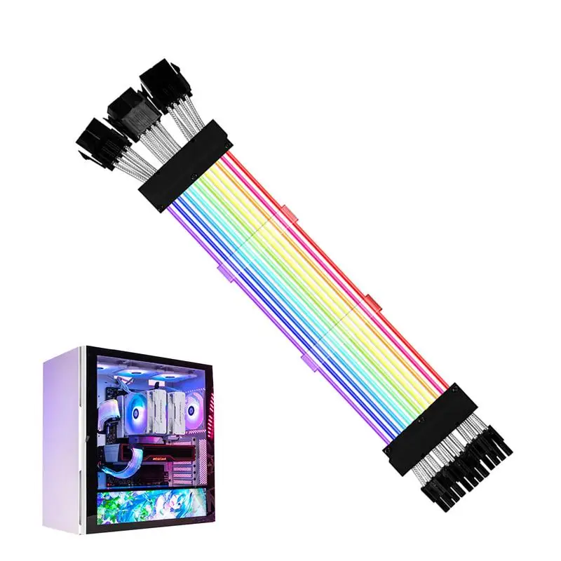 

PC ARGB Extension Cable Neon Color PC Motherboard ARGB Sleeved Wire Connector 24Pin / 2x8Pin 62Pin / 3x8Pin 62Pin PCI-E Power