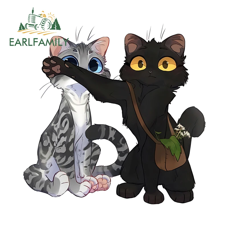 Фото EARLFAMILY 13 см × 12,9 см, милые наклейки для автомобиля с изображением катама, креативные забавные дизайнерские наклейки с двумя животными, персональная виниловая пленка для мотоцикла №1