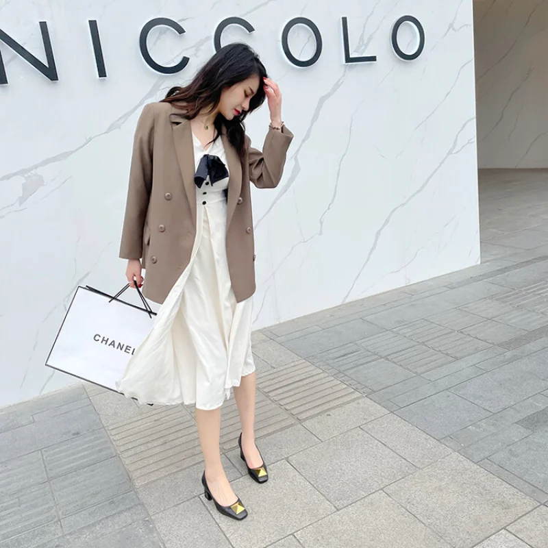 2023 New First Layer Cowhide Single Shoes Thick Heel Shallow Mouth Commuter Wear 31-46 Size Women's Shoes 22-18