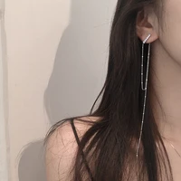 exquisite tassel shiny zircon chain drop earring geometric asymmetry long earring fashion jewelry for elegant girl women