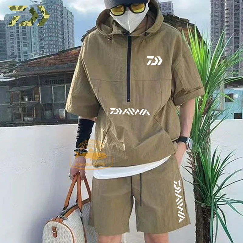 2023 New Summer Men's Sports Hooded T-shirt Suit Men's Quick Drying Zipper Breathable Two Piece Suit Sports Hoodie + Pants Suit