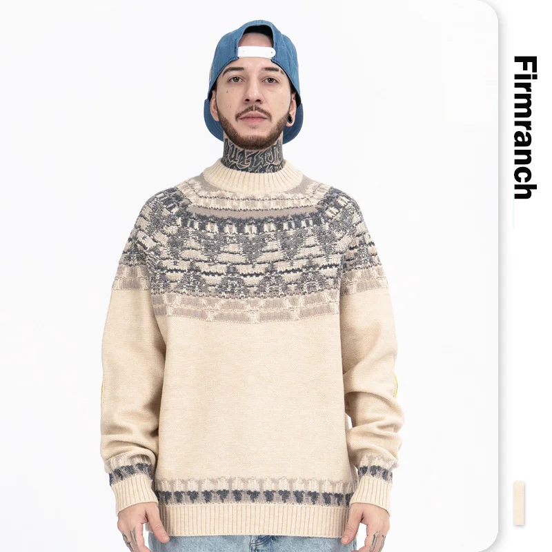 

Couple New Apricot Men/Women Smile Face Sweater Christmas Knitwear Round Collar High Street Loose Casual Pullover
