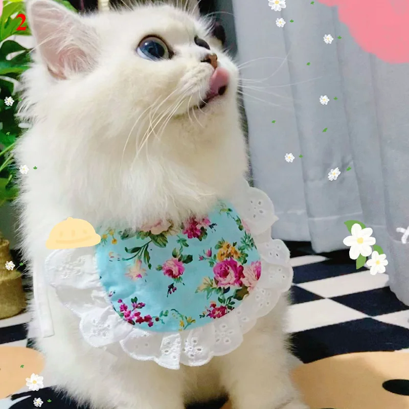 

Cat Saliva Towel Cute Lace Pet Bib Floral Print Cat Saliva Towel Dust-proof Washable Pet Saliva Towel Universal Pet Accessories