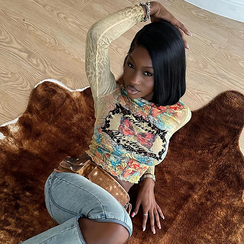 Sifreyr уличная утягивающая сетчатая футболка с принтом и круглым вырезом длинными