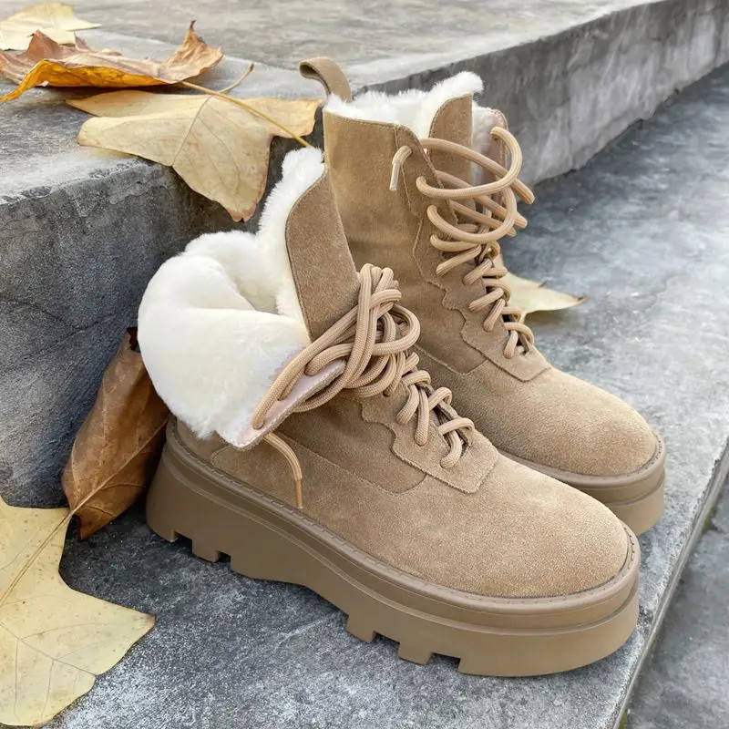 

Женские ботинки из натуральной замши, на толстой подошве, со шнуровкой, Размеры 33-40