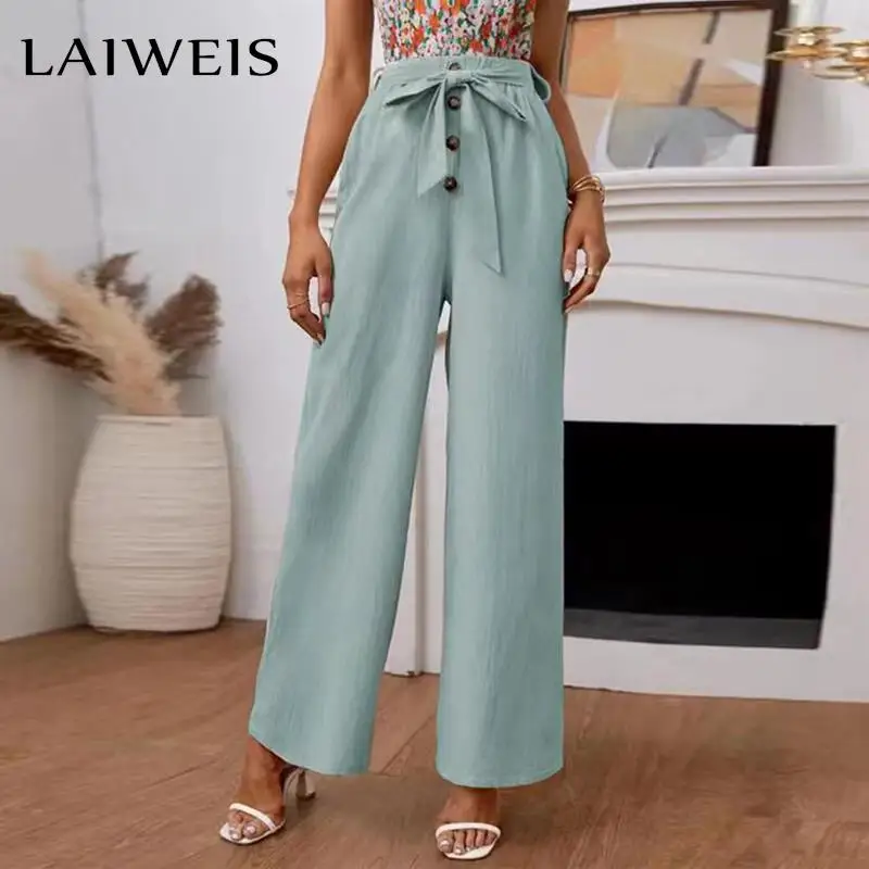 

LAIWEIS Wide Leg Pants for Women Clothes Green High Waist Fashion Drawstring Sweatpants Streetwear Pleated Loose Bow Summer New