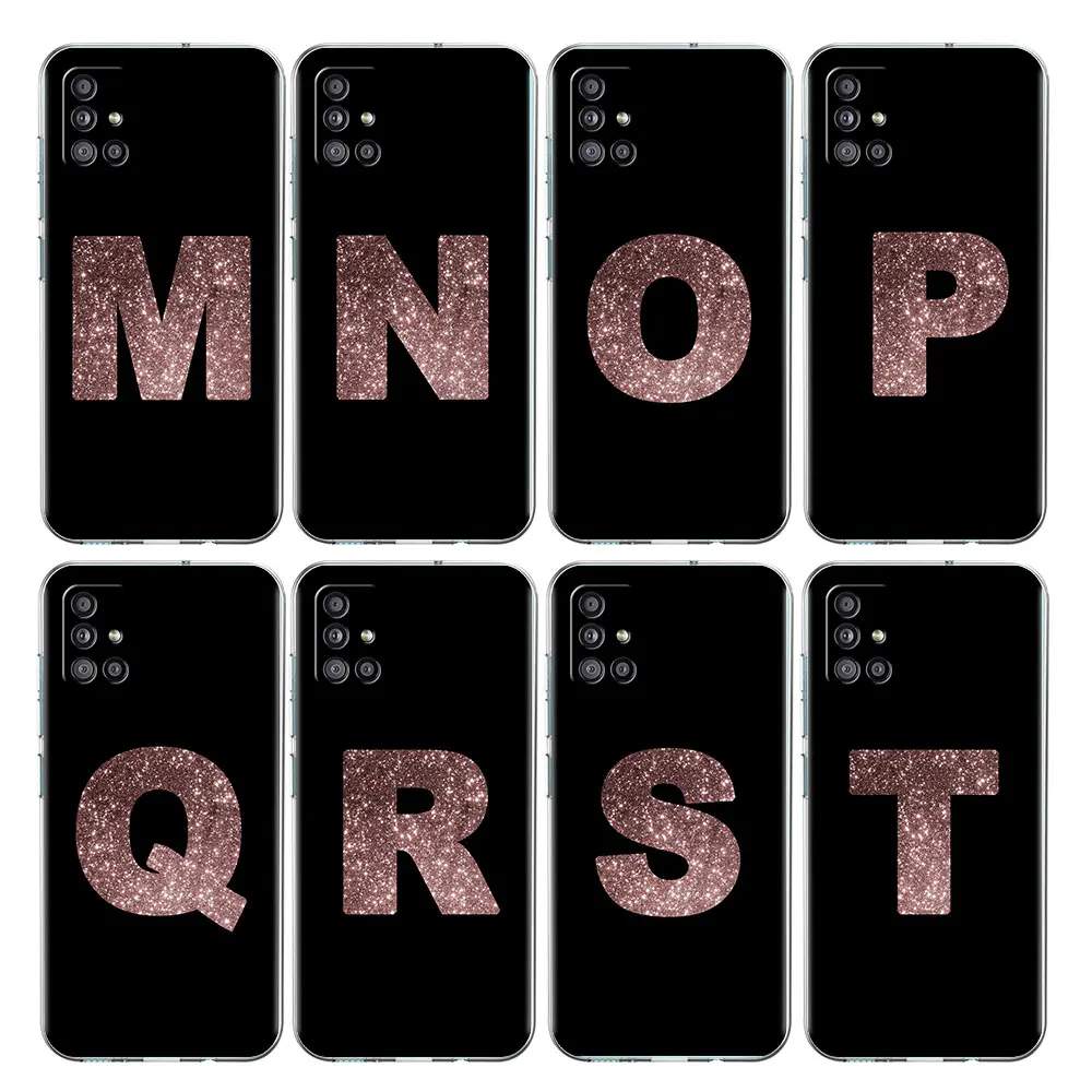 

Letter Pink M N Fashion Initial Clear Case For Samsung Galaxy A52 A12 A32 A51 A53 A13 A21s A71 A72 A22 A31 A50 Soft Phone Cover