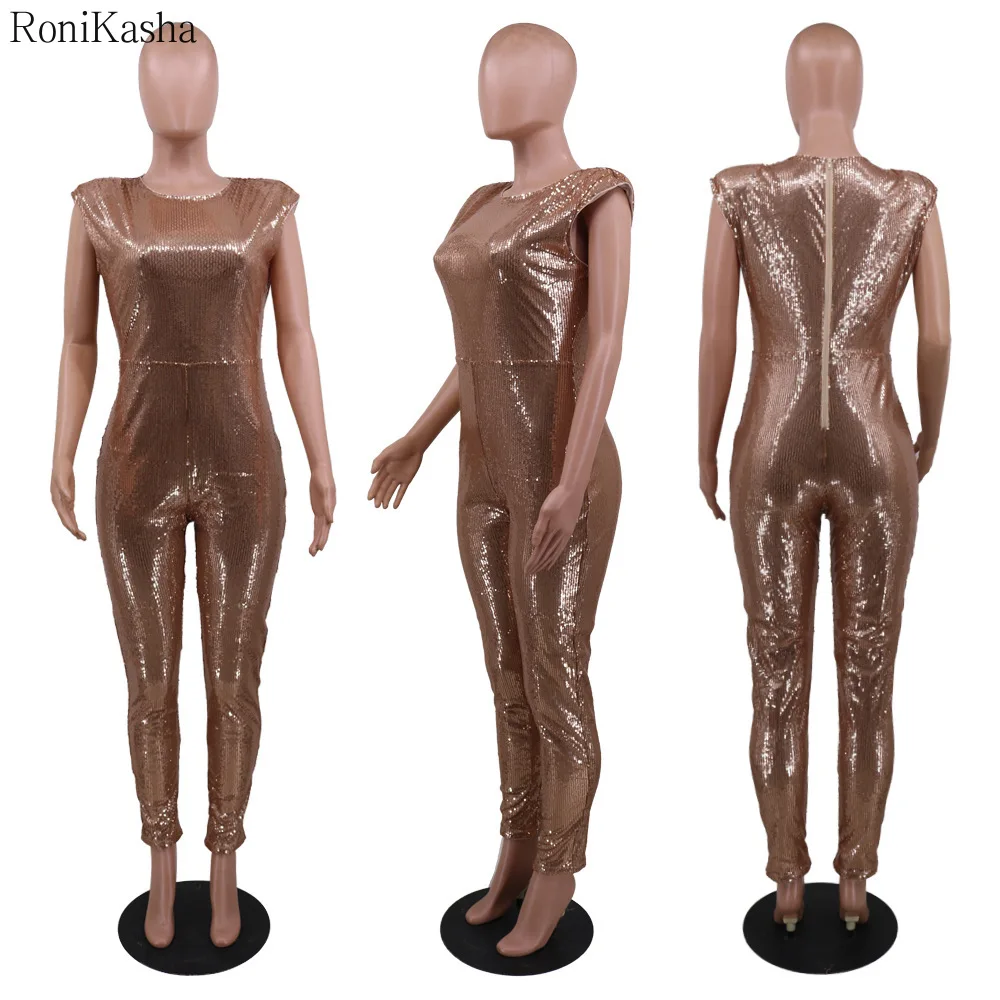 Женский Блестящий комбинезон без рукавов элегантные шикарные широкие брюки