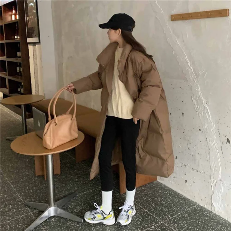 Winter Womens Coat Cotton-Padded Jacket Women Parka Long Sleeve Solid Color Warm Loose Long Puffer Jackets Parkas Coat Jacket