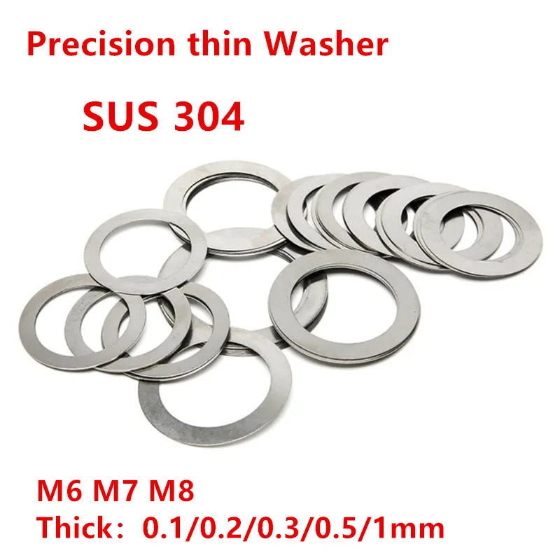 

100pcs M6 M7 M8 Stainless steel 304 precision flat washer ultra-thin shim Ultra thin gasket Thick 0.1 0.2 0.3 0.5 1mm