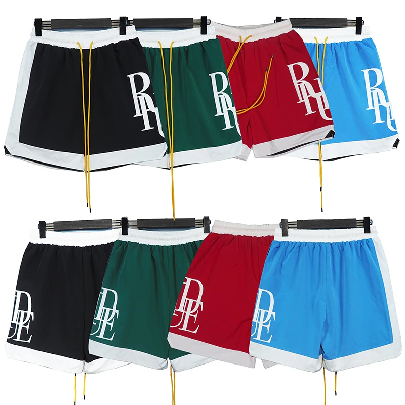 

Rhude 22SS New Color-blocking Large Logo Shorts Summer Men Border Color-blocking Casual Shorts