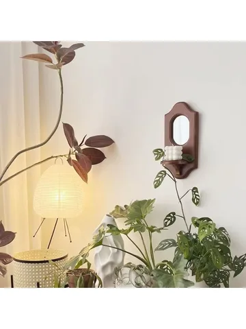 Европейское подвесное винтажное настенное зеркало с полкой из цельного дерева, подсвечник для ароматерапии, декоративная настенная стойка для гостиной, дома