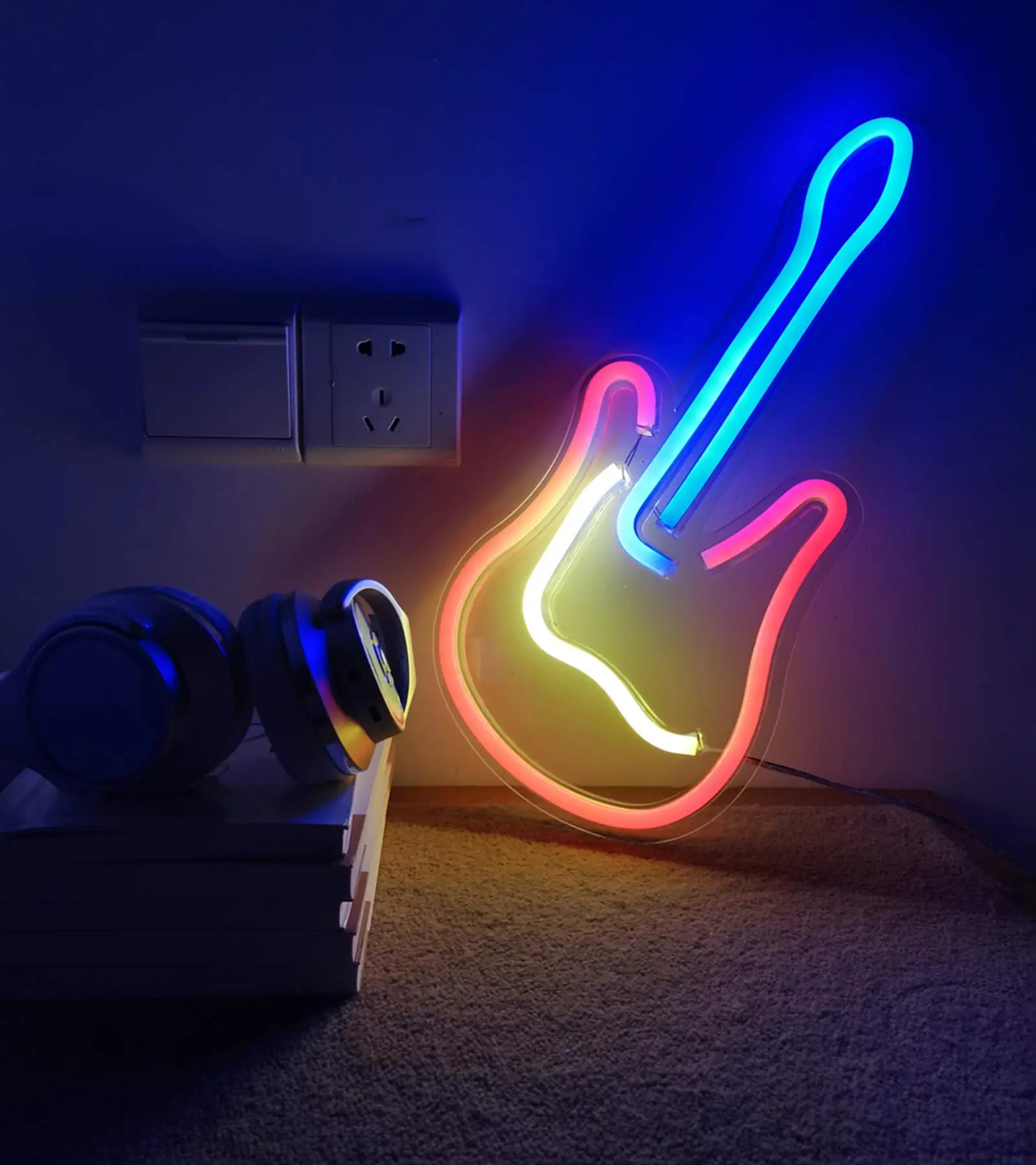 

Fettuy new LED violin neon light USB dual-purpose modeling light bar guitar neon light music atmosphere decorative light