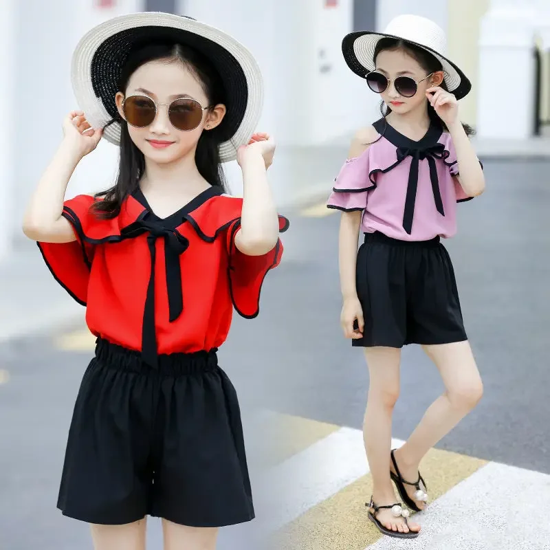 Летние комплекты для девочек 7 новый жилет шорты шифоновый костюм из 2 предметов