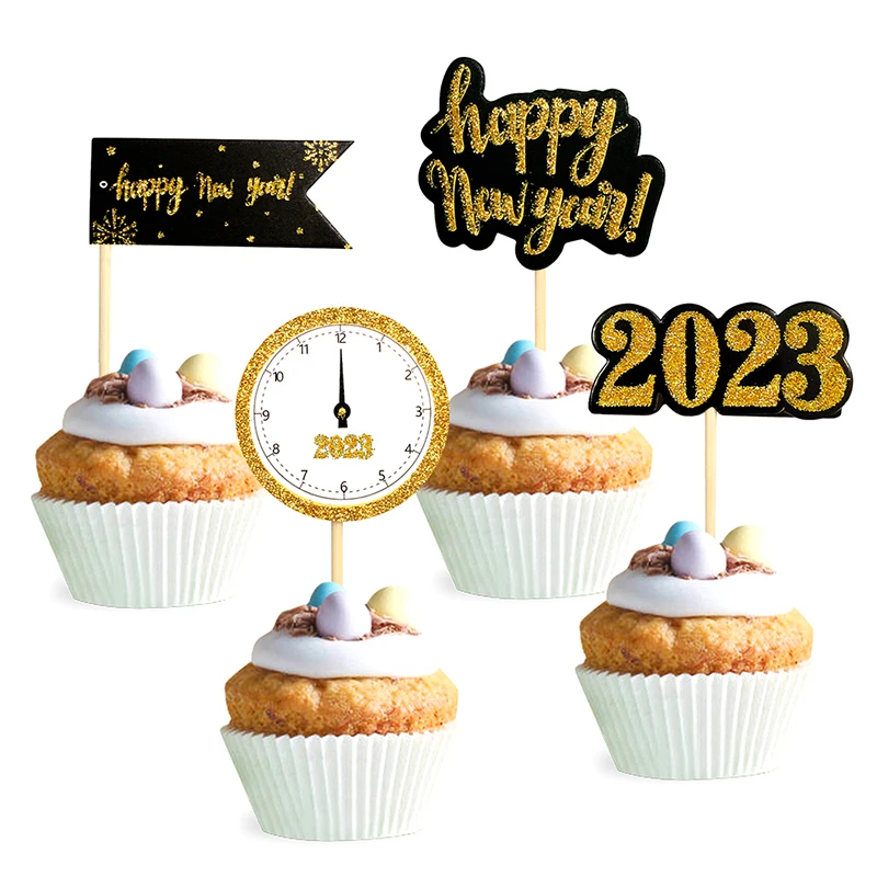 

4Pcs/set 2023 Cake Topper New Year Toothpick Party Decoration Supplies Cake Toppers Christmas Cake Decor