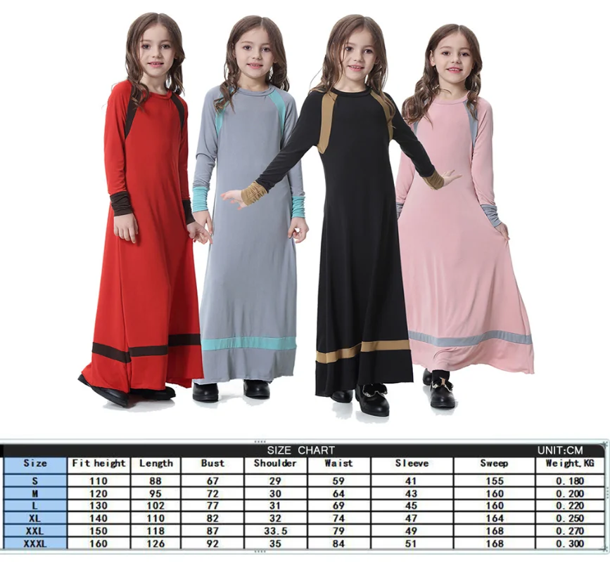 Girls Long Sleeve Dress Middle East Arab Dubai Children Ramadan Kaftan Robe Kids Muslim Abaya Dress Islamic Party Clothes