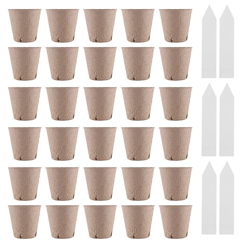 

Торфяные горшки, 100 шт., круглые горшки для рассады семян с дренажными отверстиями, Биоразлагаемые горшки для растений с 20 этикетками