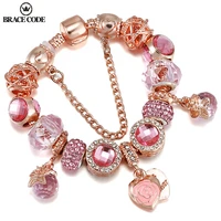 new rose gold charm glamour womens bracelet with crystal rose flower pendant for fine bracelets womens party jewelry store
