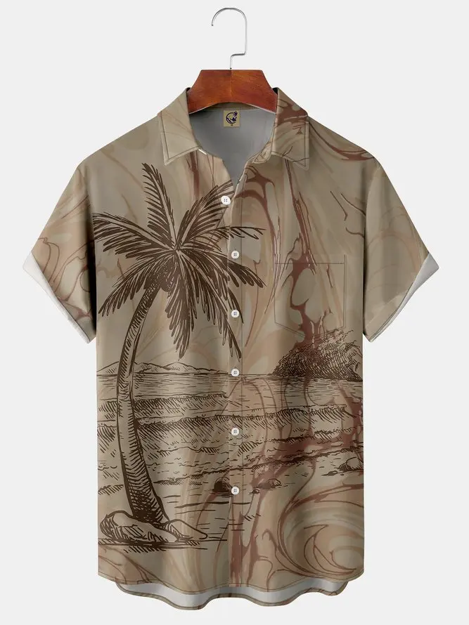 

Molilulu Coconut Tree Chest Pocket Short Sleeve Hawaiian Shirt