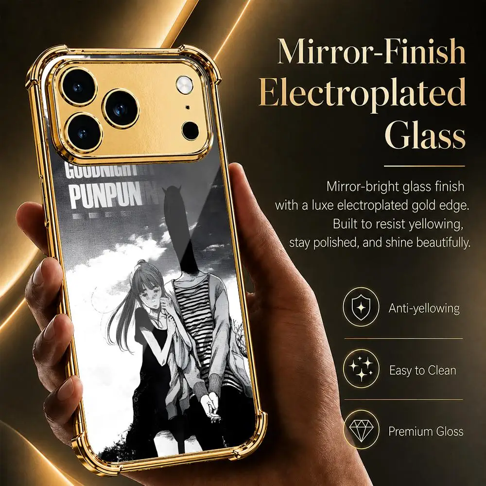 Фото Аниме чехол для телефона G-Goodnight Punpun для iPhone 17 16 15 14 13 12 Pro Max Plus с металлической рамкой с гальваническим покрытием и защитными уголками. №4