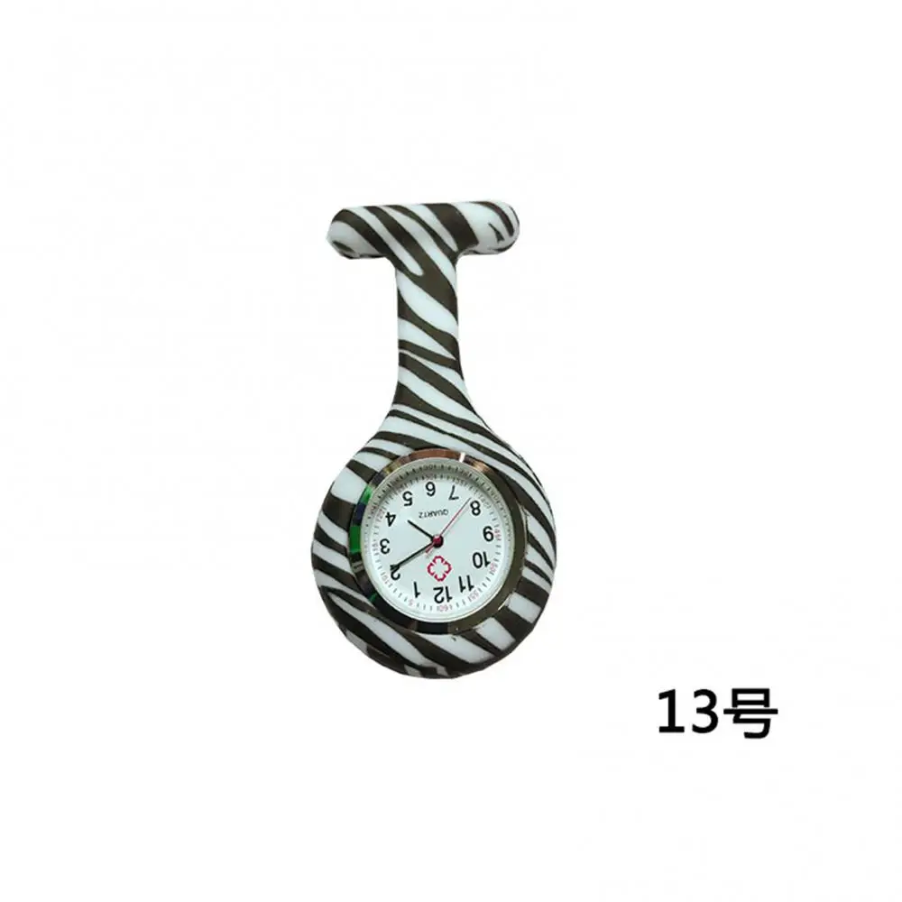 50pcs/lot Floral Print Silicone Nurse Watch Medical Pocket Watch Clip On Fob Quartz Brooch Hanging Pocket Watch For Men Women