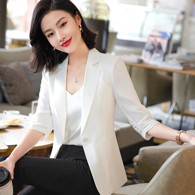 Quality Spring Summer Women's Korean Fashion Elegant Loose Medium Sleeve Jacket Office Leisure Blazer Thin Cardigan Coat Top 4XL