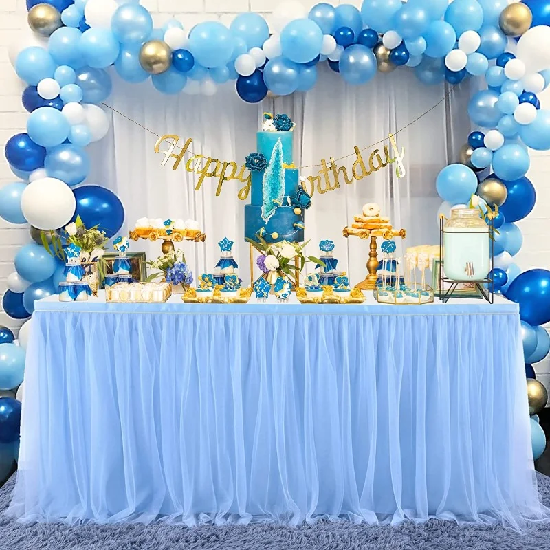 

Tulle table skirt high-end gold-rimmed mesh wedding New Year's party decoration hotel supplies mesh table skirt table cover