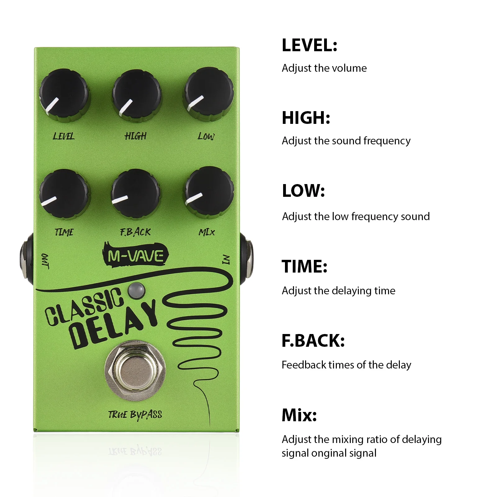 Педаль эффектов задержки гитары M-VAVE 2-полосный эквалайзер и усиление громкости