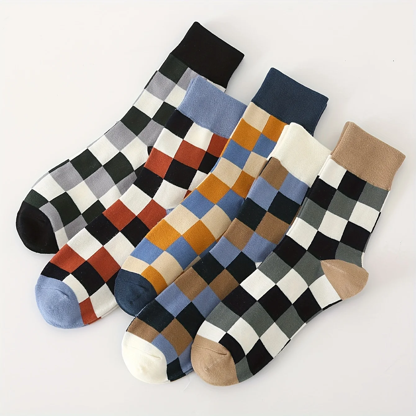 

5 пар мужских цветных клетчатых модных спортивных носков, осенне-зимние стили