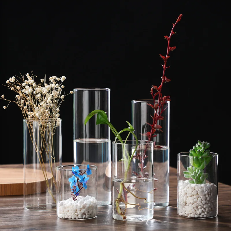 Transparent Glass Hydroponic Vase Modern Small Cylinder Flower Centerpiece Vases Use for Floral Wedding Home Decoration