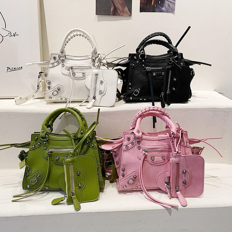 

luxury designer handbags for women 2022 Rivet Motorcycle Tote Bag fashion Satchels With Mirror Punk Style Women's Shoulder Bag