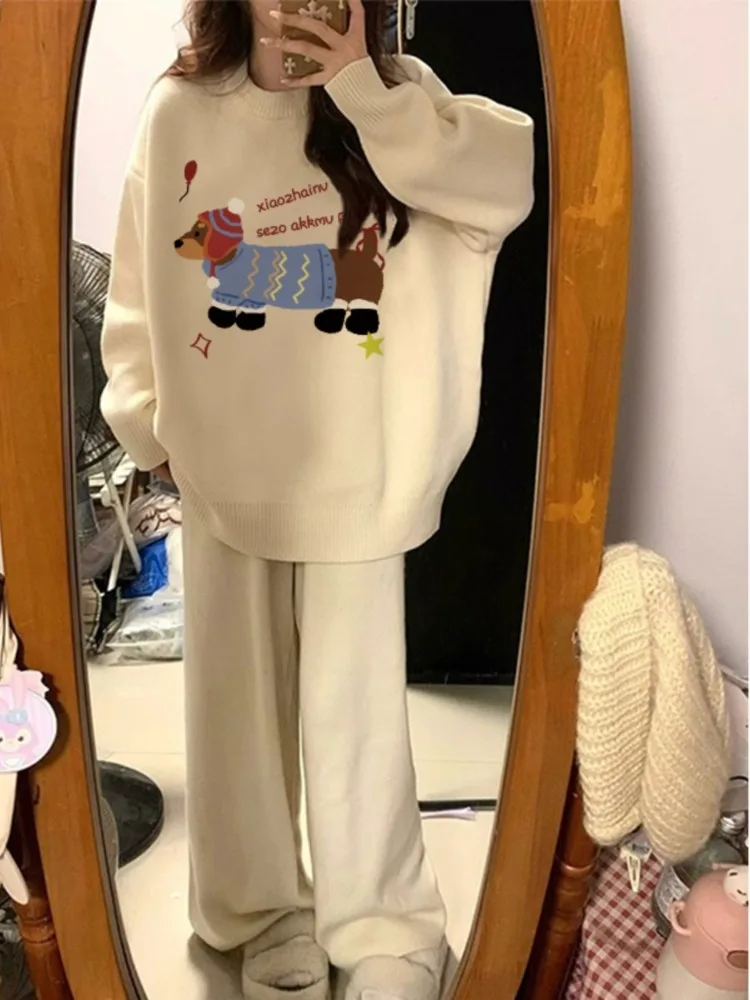 Мягкий свободный вязаный кардиган с круглым вырезом и длинными рукавами женский