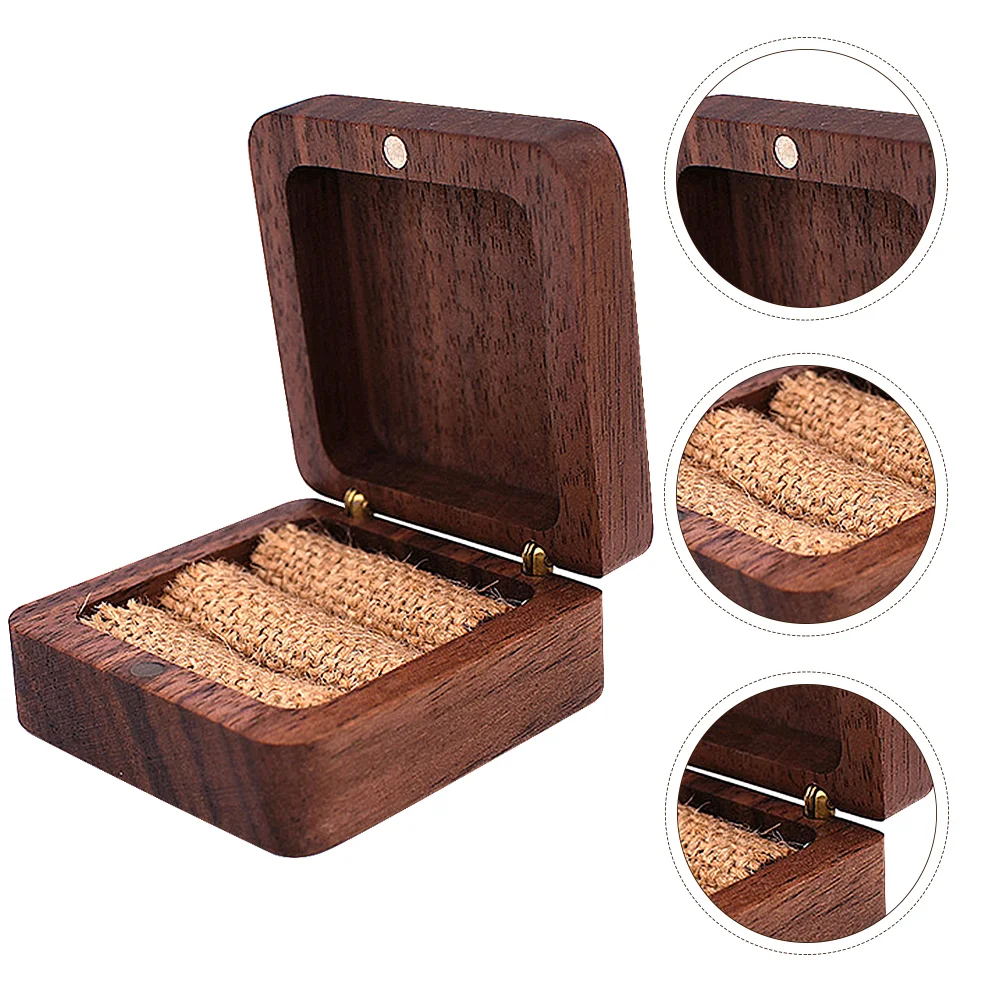 

Rings Couples Black Walnut Box Jewelry Desktop Organizer Finger Holder Wooden Lettering Wedding Case Bride