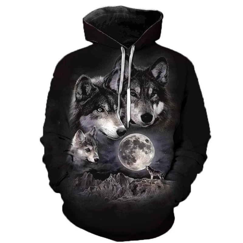 

Hoodie Men Spring And Autumn Creativity Wolf Pattern 3D Print Men's Sweatshirts Harajuku Oversized Hoodies Men's Clothes Top Tee