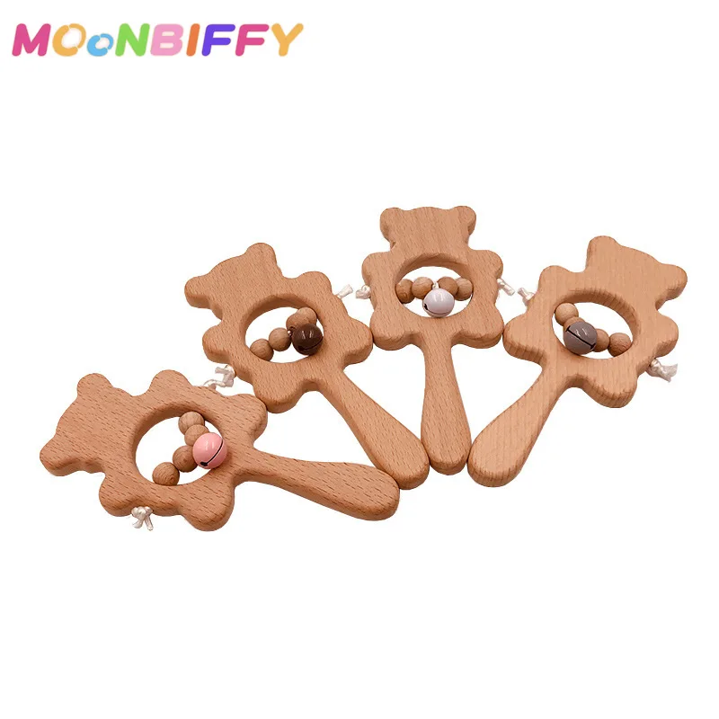 

Cute Baby Wooden Pacifiers Food Grade Beads Teether Animal Soother Teether Bracelet Bear Rattle Teethe Baby Accessories
