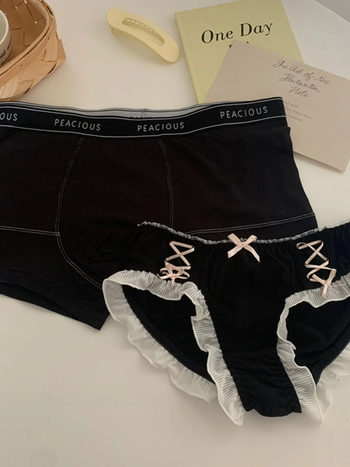 Pure Desire Pink Black Color Matching Cool Super Comfortable Couple Underwear One Man Girlfriend Valentine's Day Gift Cou...