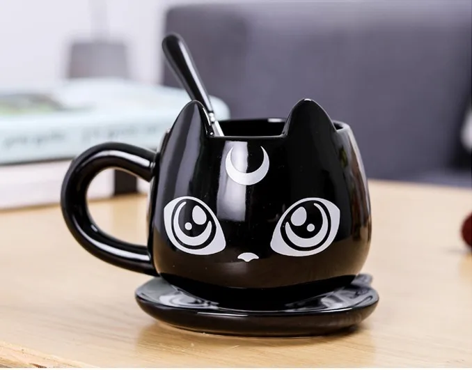 

Ceramic Cute Cat Mugs With Spoon Coffee Tea Milk Animal Cups With Handle 400ml Drinkware Nice Gifts
