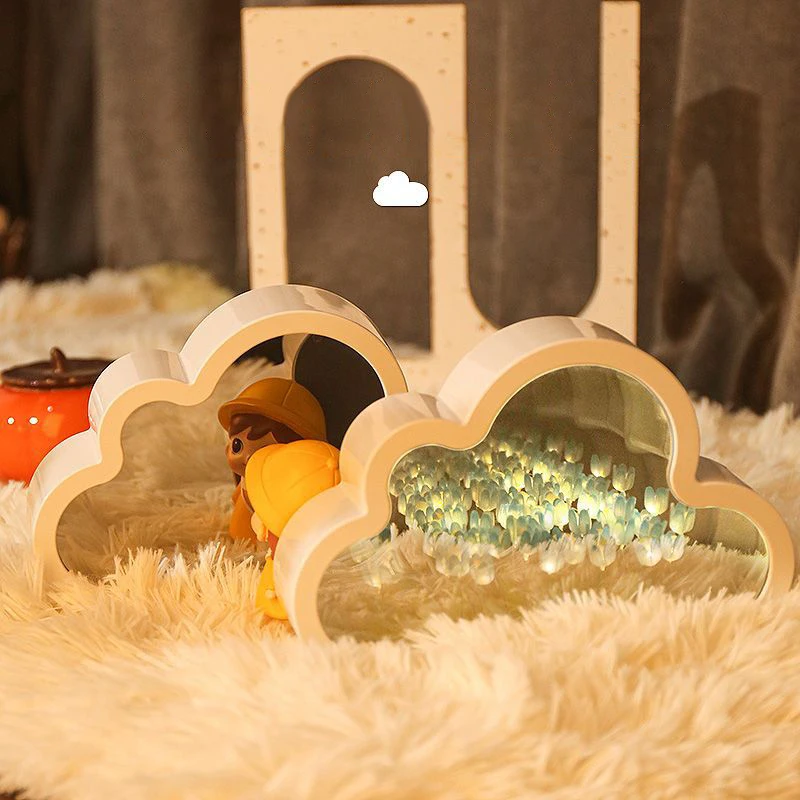 

DIY Cloud Tulip LED Night Light Mirror Table Lamps edside Girl Bedroom Ornaments Creative Bedside Handmade Birthday Gifts