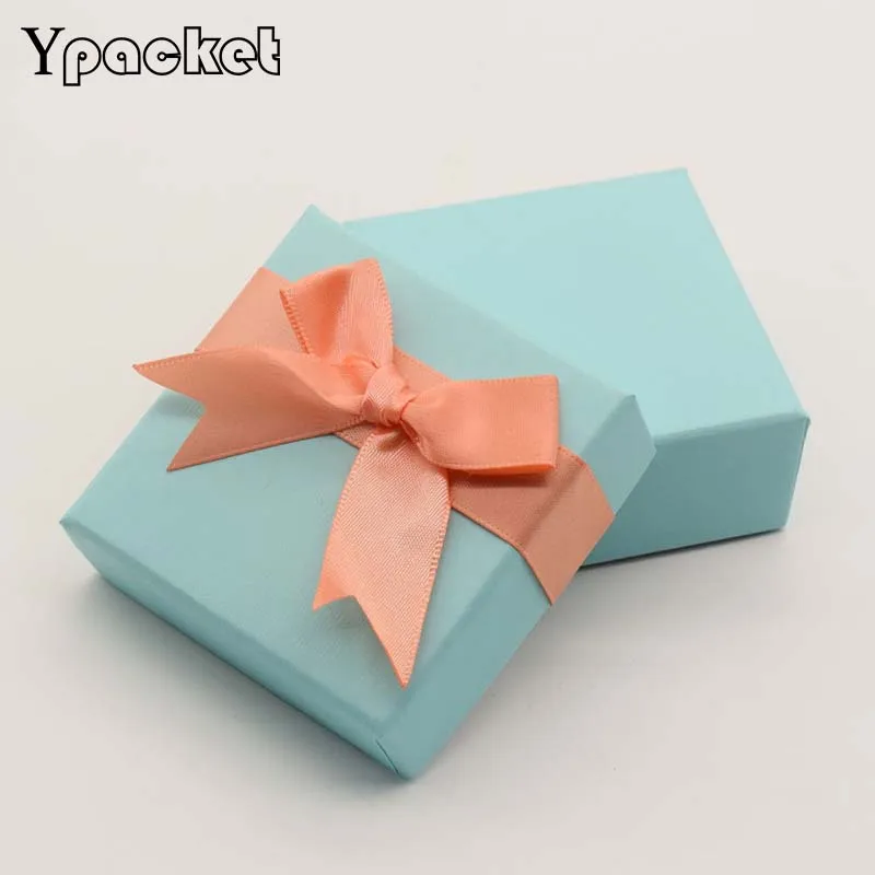 Skyblue Paper Box with Ribbon Elegance Wholesale 50pcs/lot 7.5x7.5x3.5cm Square Brooch Hair Accessories OEM Paper Box Fashion