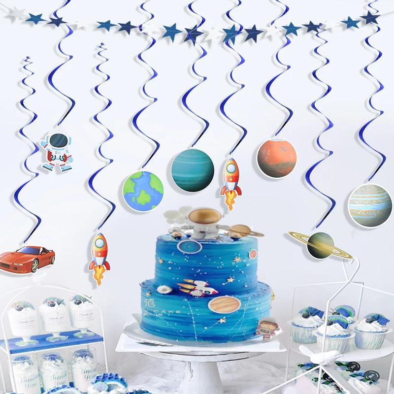 

8/14 шт., синяя Вселенная, блестящая бумага, звезда, планеты, серия, гирлянда, космос, солнечная система, искусственное украшение комнаты