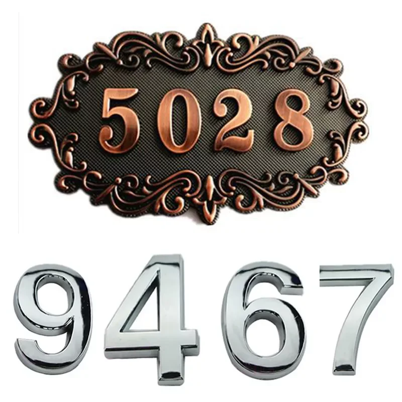 

New 3D Digits 0-9 Number Silver Sticker 5cm Plate Sign Hotel Silvery Door Number Plaque Modern Plated House Home Car Decoration