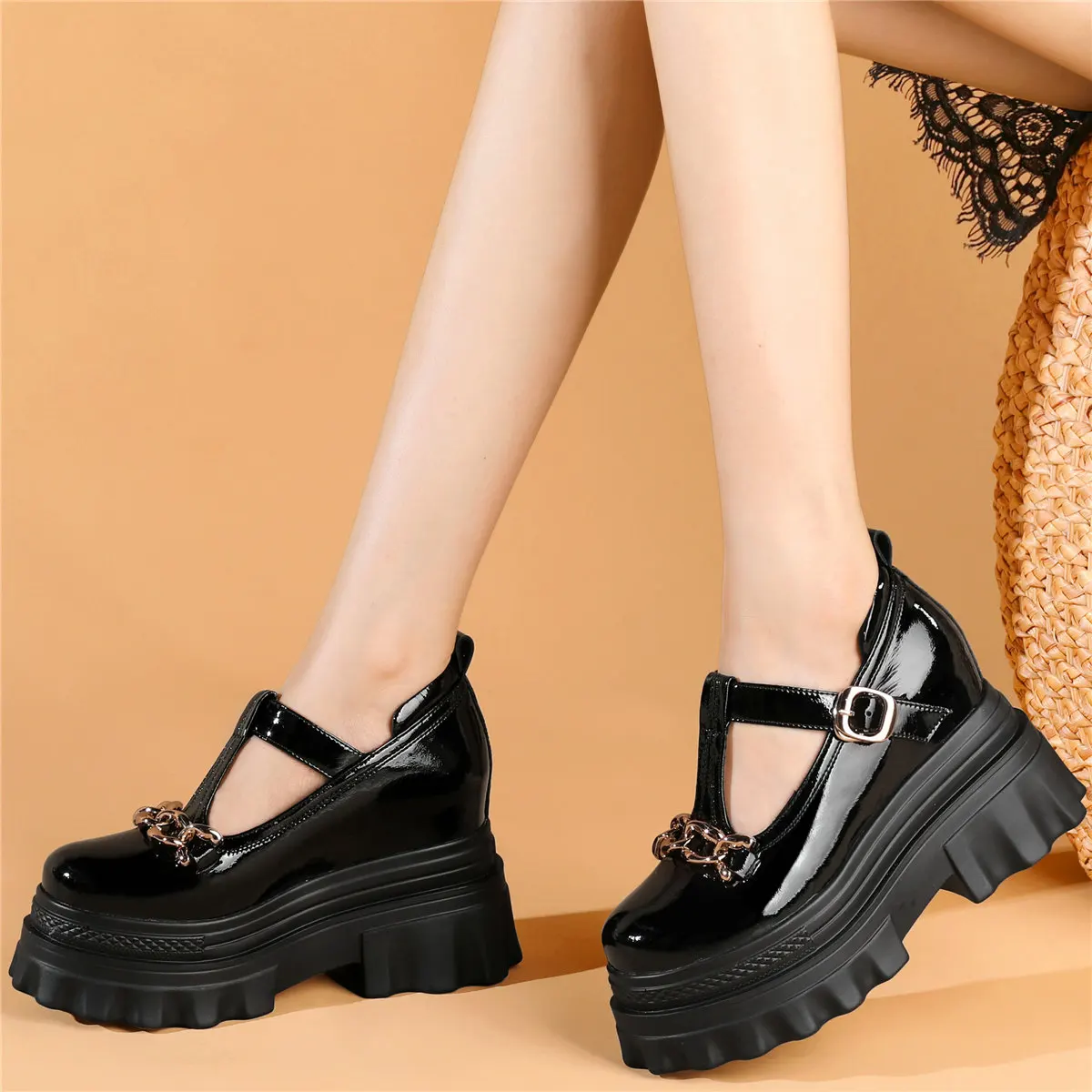 2022 Platform Pumps Shoes Women Genuine Leather Wedges High Heel Martin Boots Female Low Top Round Toe Mary Janes Casual Shoes
