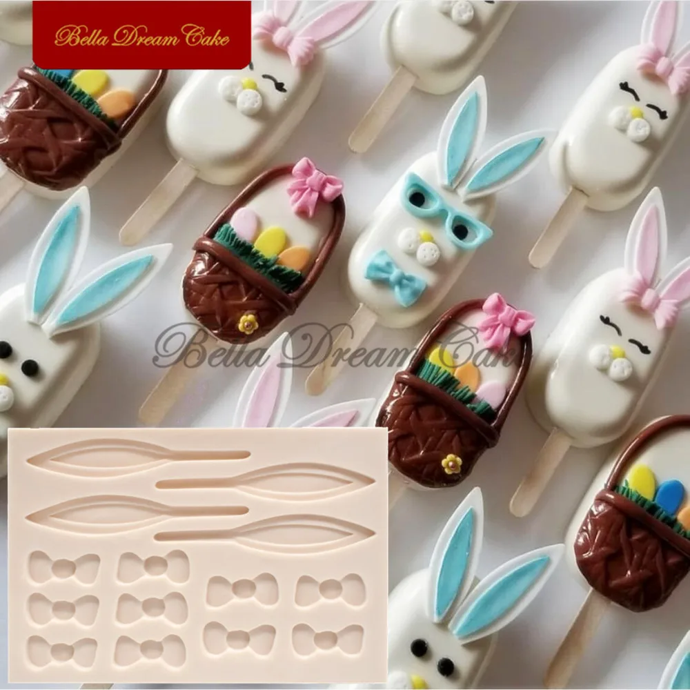 

3D Easter Bow Bunny Ear Topper Silicone Mold Rabbit Cupcake Fondant Chocolate Mould DIY Clay Model Cake Decorating Tool Bakeware