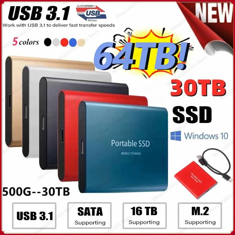 

High-speed M.2 SSD 64TB External Solid Hard Drive 4TB 8TB 16TB USB 3.1 SATA SSD Portable SSD 32TB Hard Disk for Laptop Notebook