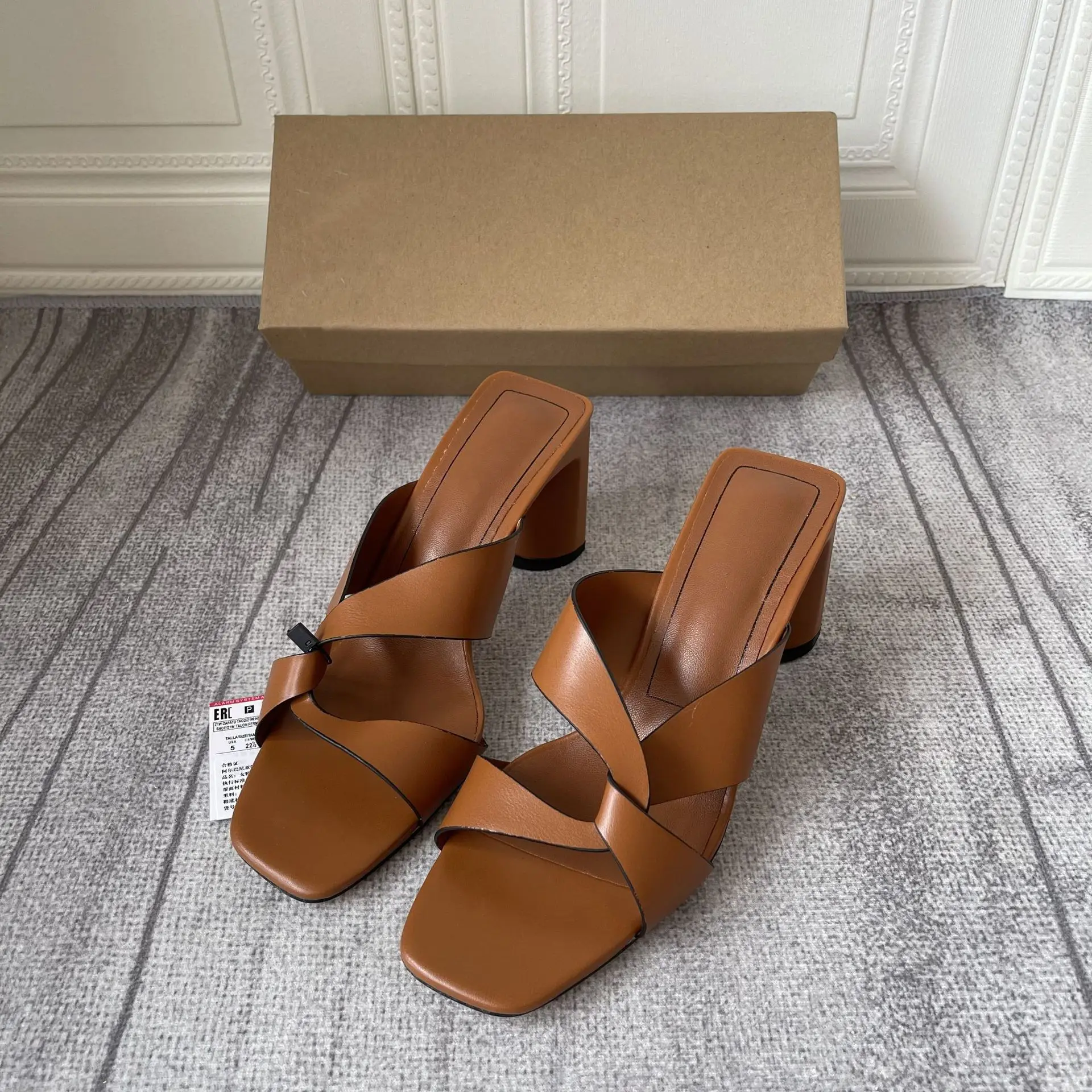 

New 2022 Summer Women Style Square Head High Heels Sexy Women Slippers Female Banquet High Heels Female Outdoor Large Size 35~42