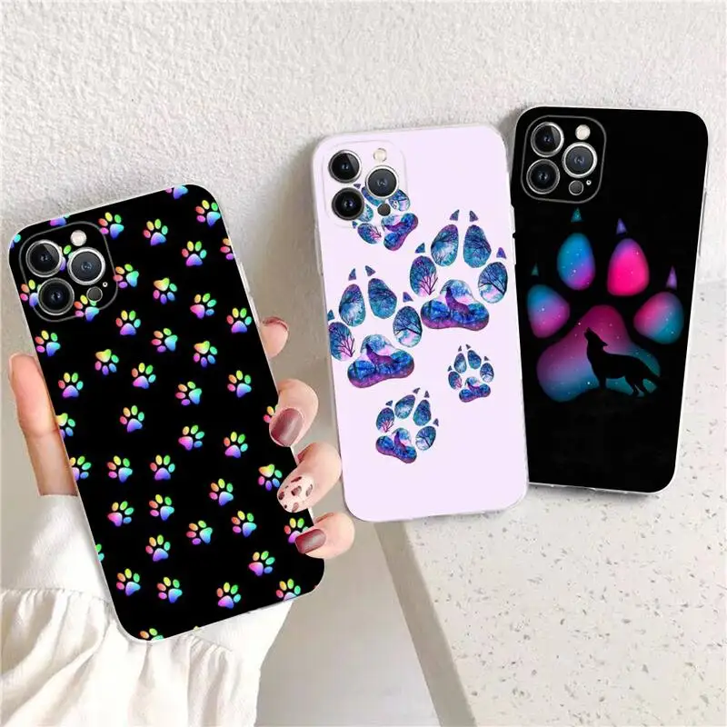 

RuiCaiCa Dog Footprint Paw Phone Case For iPhone 14 13 12 11 Pro Max XS X XR SE 2020 6 7 8 Plus Mini Transparent Shell